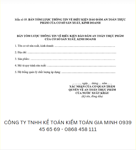 Mẫu số 09 bản tóm lược thông tin về điều kiện bảo đảm an toàn thực phẩm của cơ sở sản xuất, kinh doanh 4 Mẫu số 09 bản tóm lượt thông tin về điều kiện bảo đảm an toàn thực phẩm