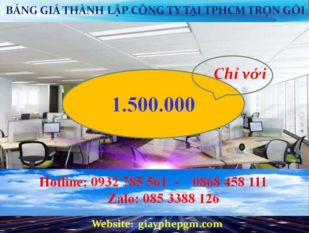 Bảng giá Thành lập công ty tại TPHCM trọn gói