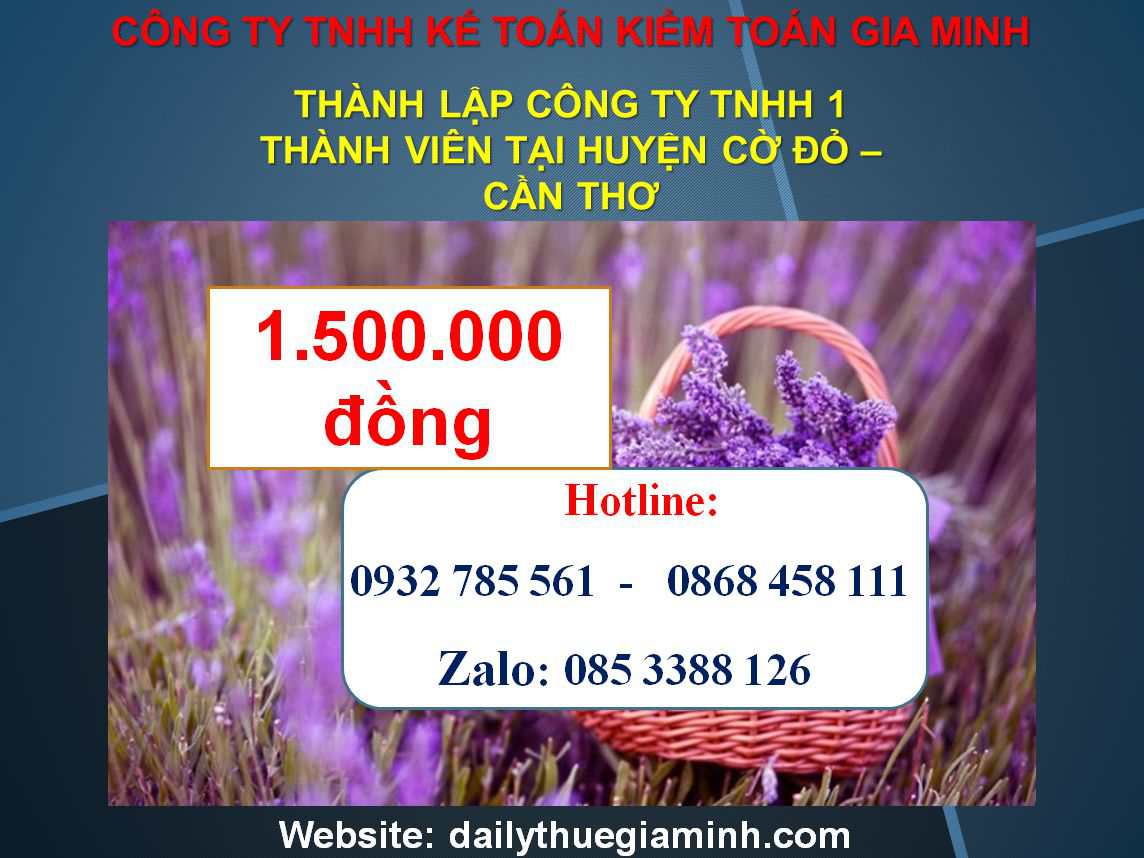 Thành lập công ty TNHH 1 thành viên Huyện Cờ Đỏ - Cần Thơ 4 Chi phí Thành lập công ty TNHH 1 thành viên Huyện Cờ Đỏ - Cần Thơ