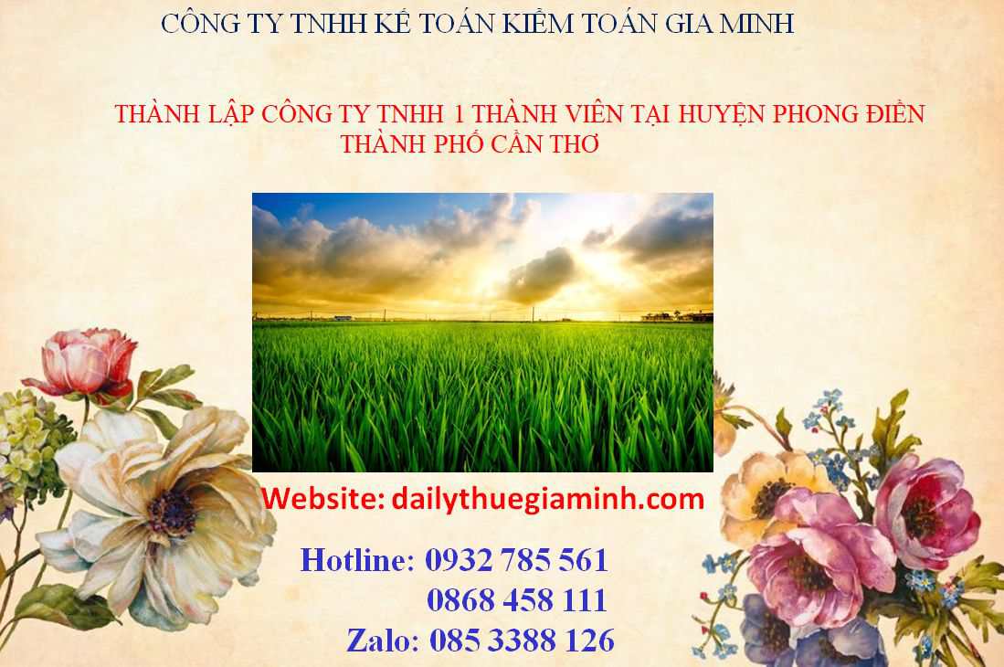 Thành lập công ty TNHH 1 thành viên Huyện Phong Điền - Cần Thơ 3 Thủ tục thành lập công ty TNHH 1 thành viên Huyện Phong Điền - Cần Thơ