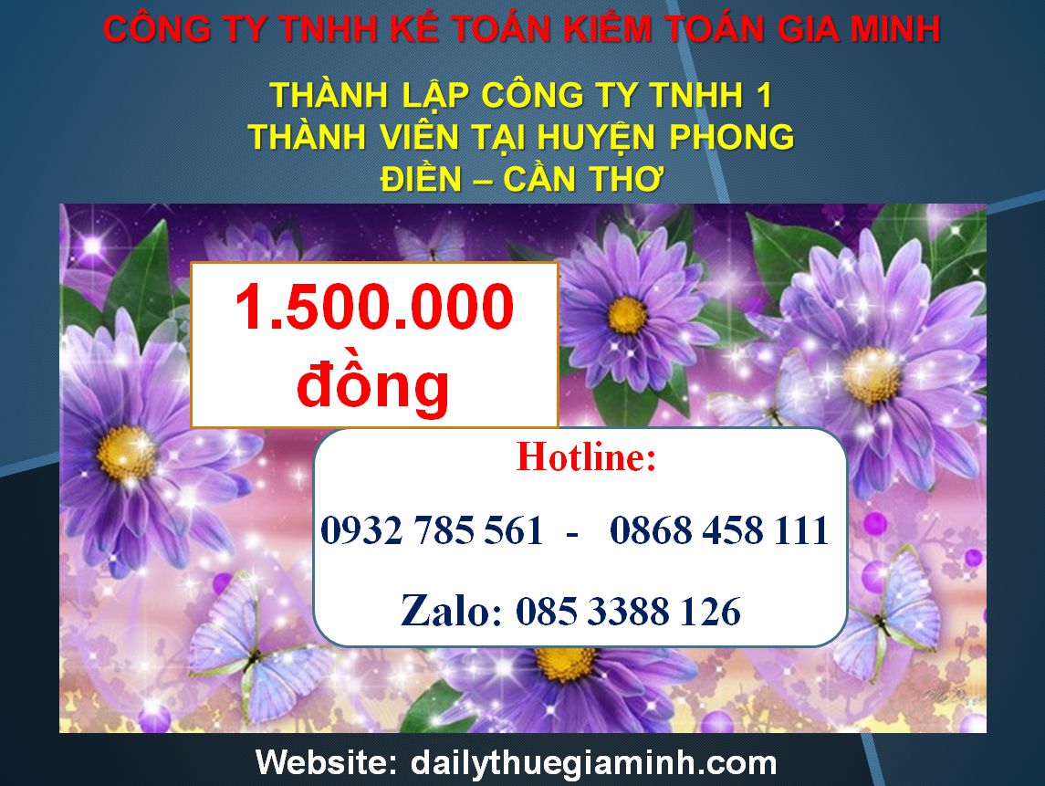 Thành lập công ty TNHH 1 thành viên Huyện Phong Điền - Cần Thơ 4 Chi phí Thành lập công ty TNHH 1 thành viên Huyện Phong Điền - Cần Thơ