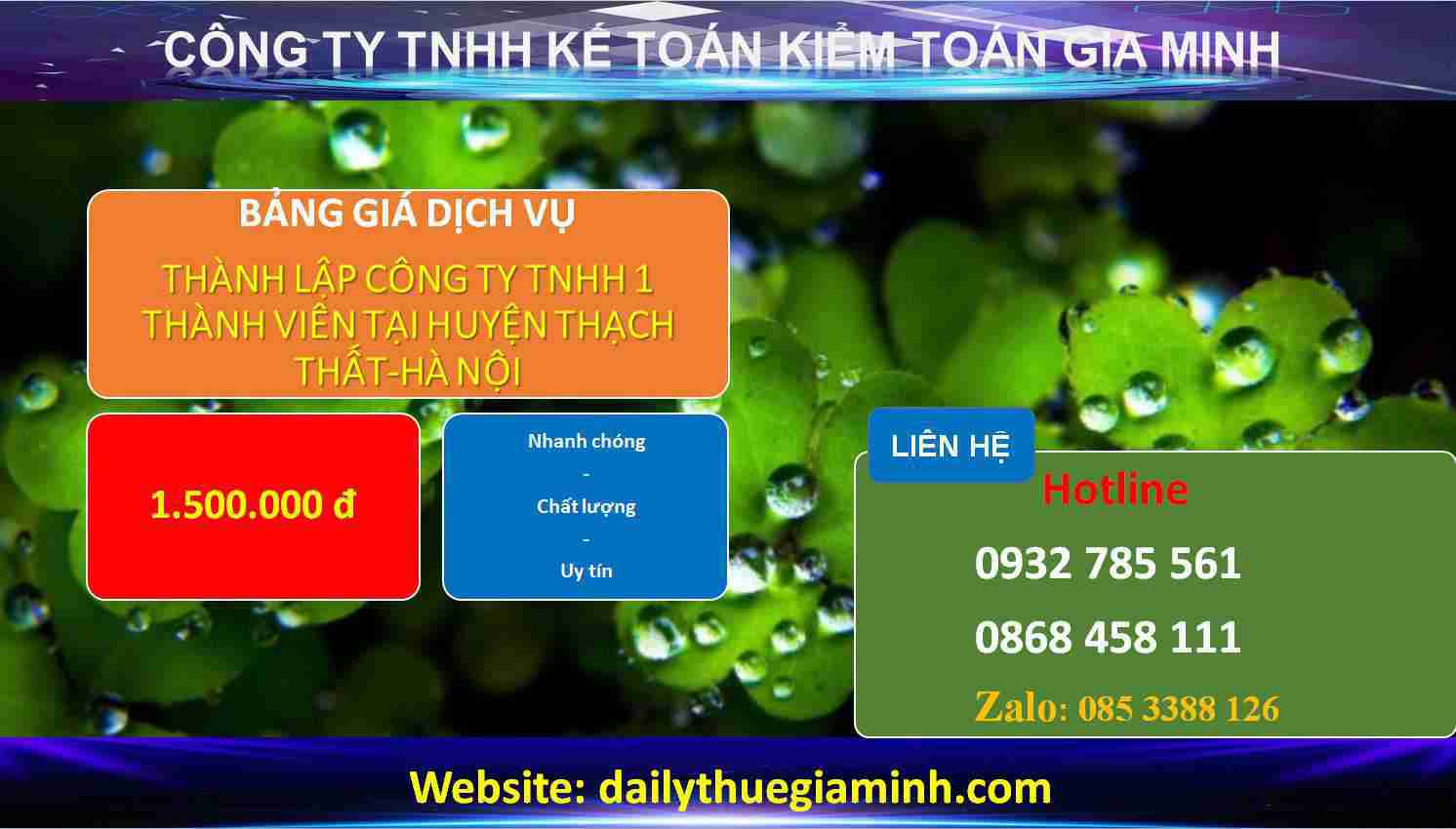 Thành lập công ty TNHH 1 thành viên Huyện Thạch Thất 4 Chi phí Thành lập công ty TNHH 1 thành viên Huyện Thạch Thất - Hà Nội