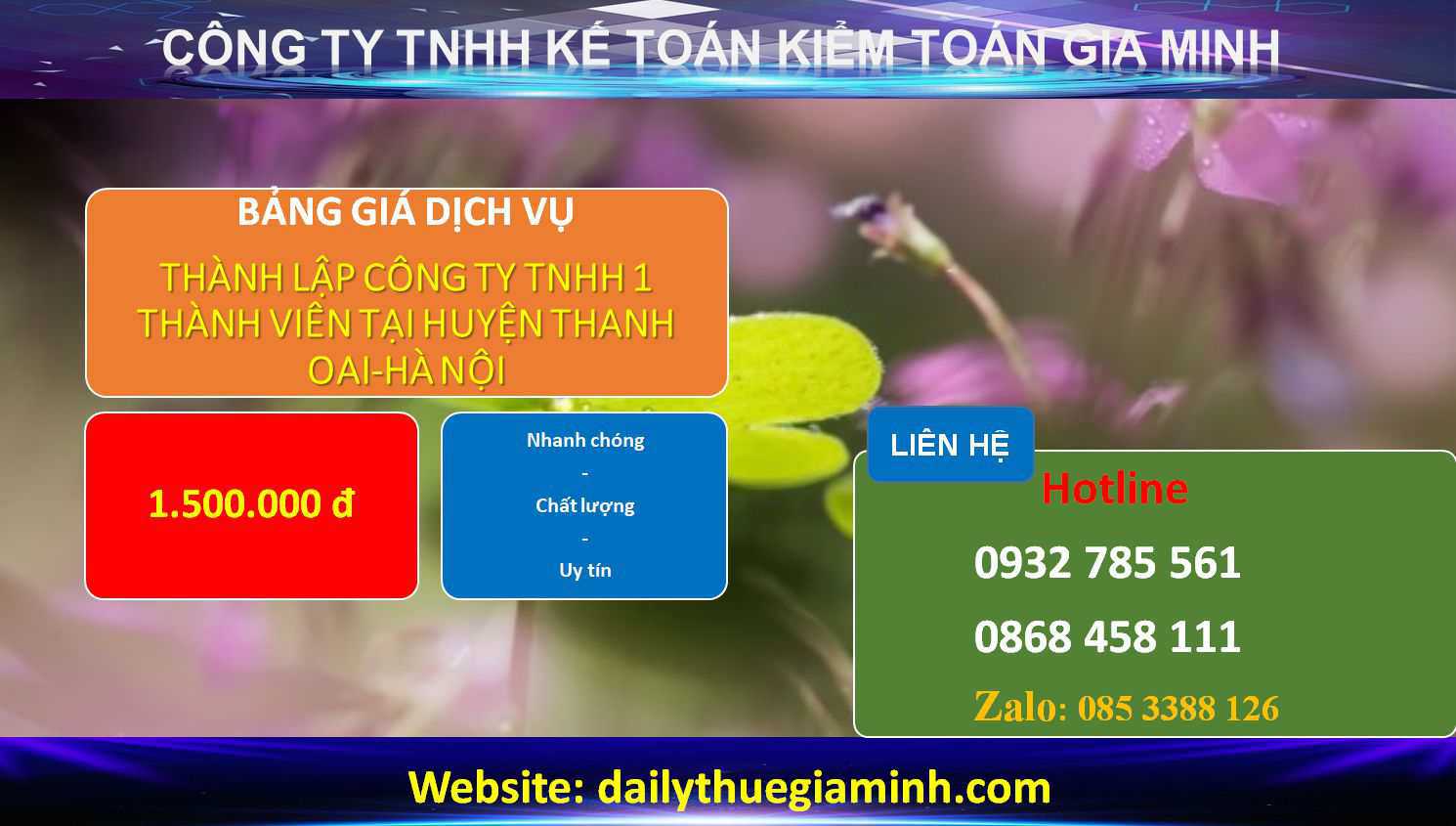Thành lập công ty TNHH 1 thành viên Huyện Thanh Oai 4 Chi phí Thành lập công ty TNHH 1 thành viên Huyện Thanh Oai