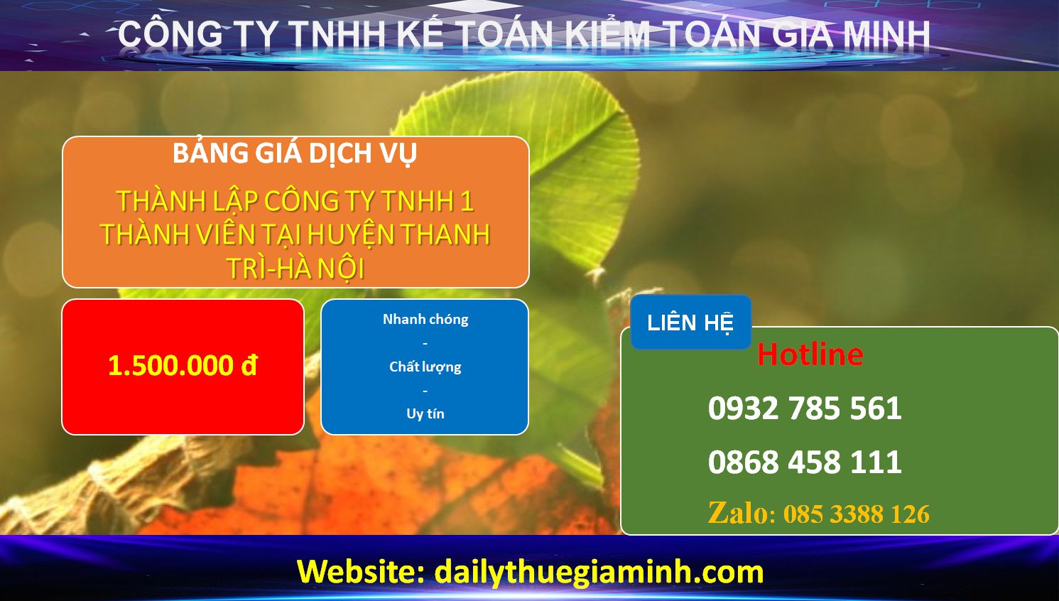 Thành lập công ty TNHH 1 thành viên Huyện Thanh Trì 4 Chi phí Thành lập công ty TNHH 1 thành viên Huyện Thanh Trì - Hà Nội