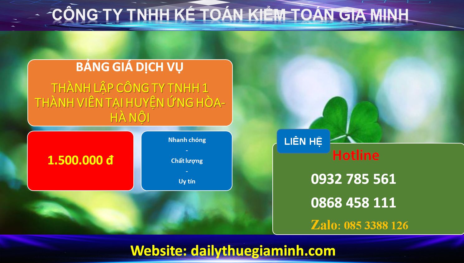 Thành lập công ty TNHH 1 thành viên Huyện Ứng Hoà - Hà Nội 4 Chi phí Thành lập công ty TNHH 1 thành viên Huyện Ứng Hoà - Hà Nội