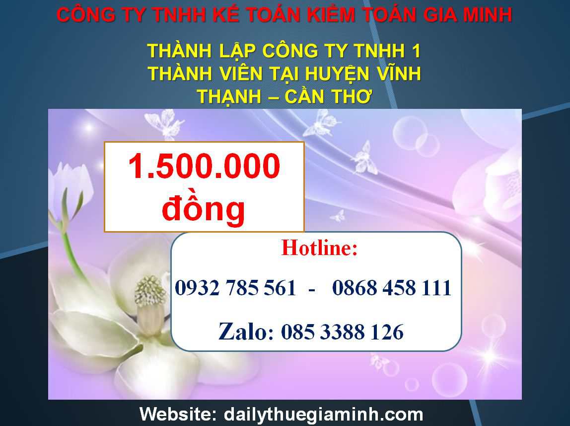 Thành lập công ty TNHH 1 thành viên Huyện Vĩnh Thạnh - Cần Thơ 18 Chi phí Thành lập công ty TNHH 1 thành viên Huyện Vĩnh Thạnh - Cần Thơ