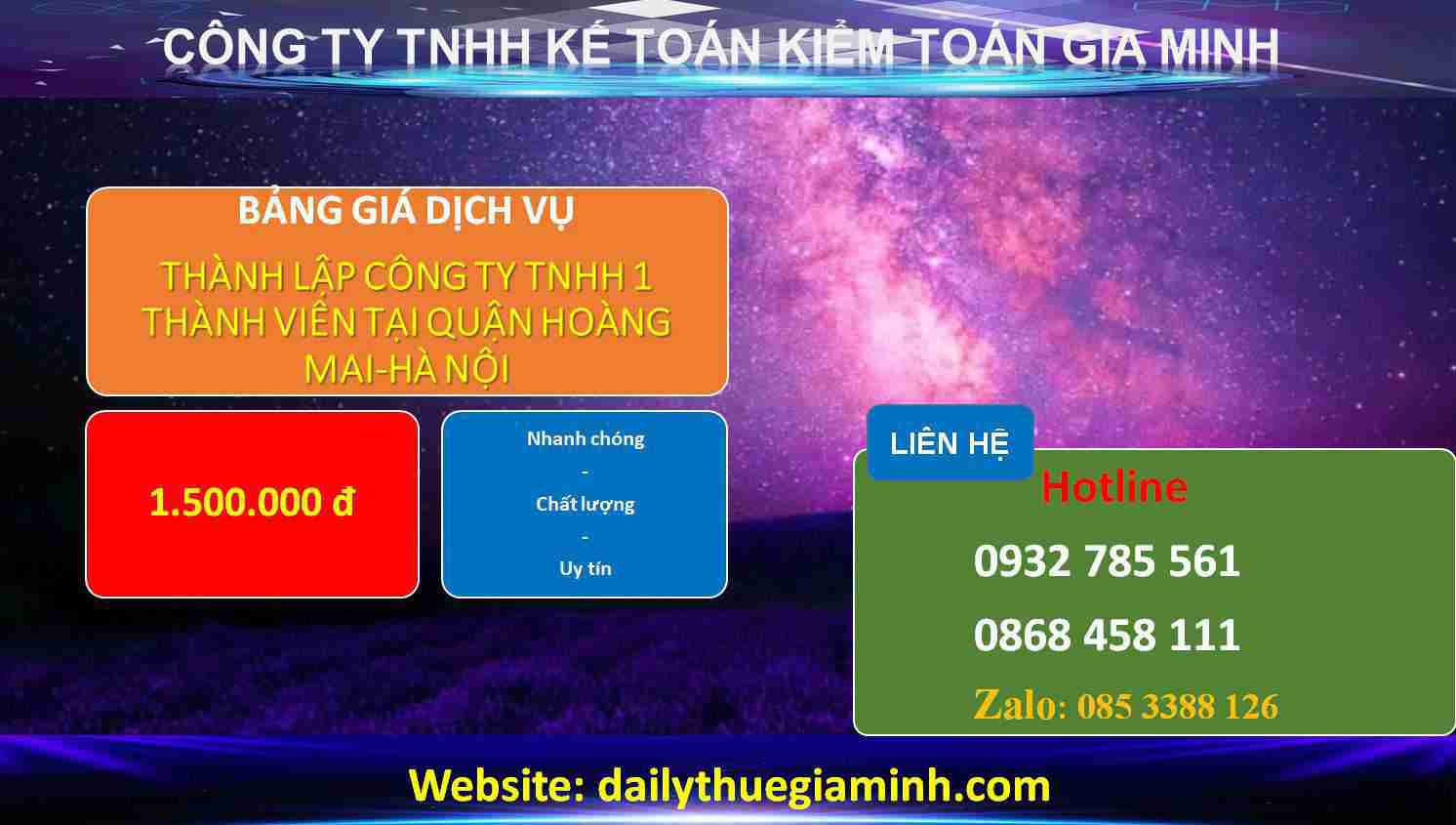 Thành lập công ty TNHH 1 thành viên Quận Hoàng Mai - Hà Nội 5 Chi phí Thành lập công ty TNHH 1 thành viên Quận Hoàng Mai