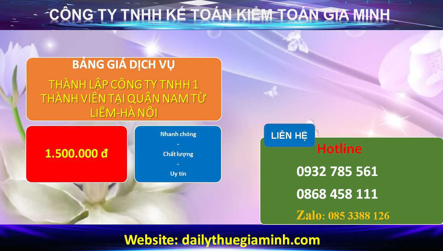 Thành lập công ty TNHH 1 thành viên Quận Nam Từ Liêm 4 Chi phí Thành lập công ty TNHH 1 thành viên Quận Nam Từ Liêm