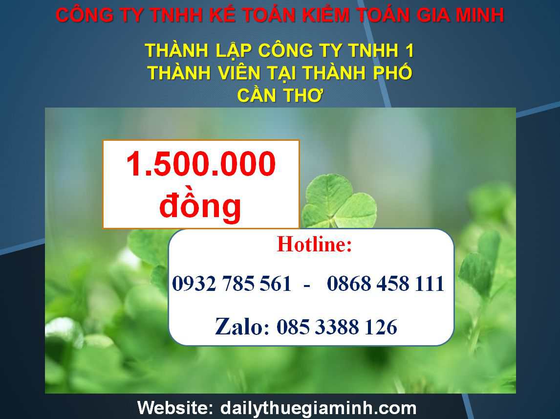 Thành lập công ty TNHH 1 thành viên thành phố Cần Thơ 16 Chi phí Thành lập công ty TNHH 1 thành viên thành phố Cần Thơ