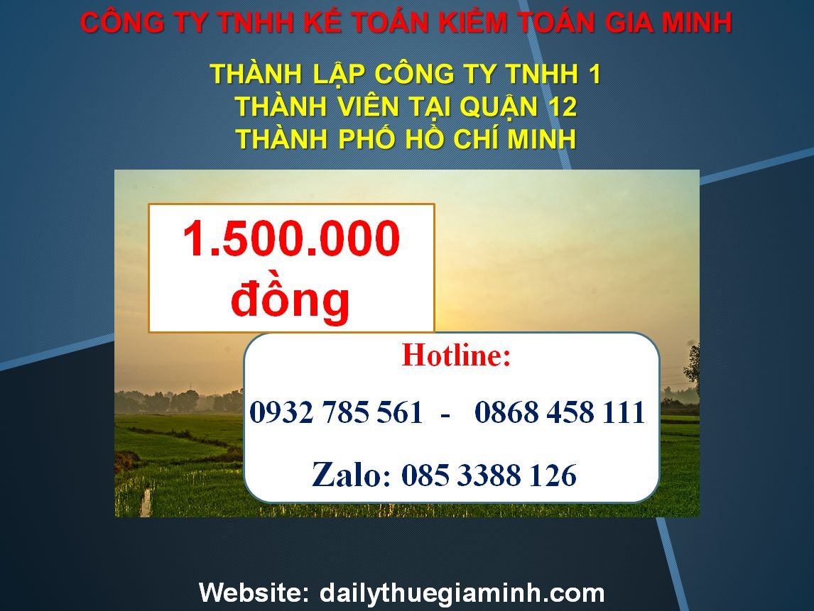 Thành lập công ty TNHH 1 thành viên Quận 12 - TPHCM 4 Chi phí Thành lập công ty TNHH 1 thành viên Quận 12 - TPHCM