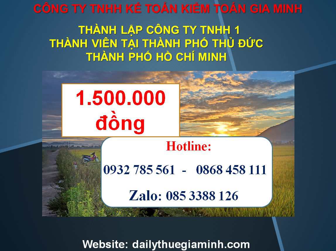 Thành lập công ty TNHH 1 thành viên Thành Phố Thủ Đức - TPHCM 4 Chi phí Thành lập công ty TNHH 1 thành viên Thành Phố Thủ Đức - TPHCM
