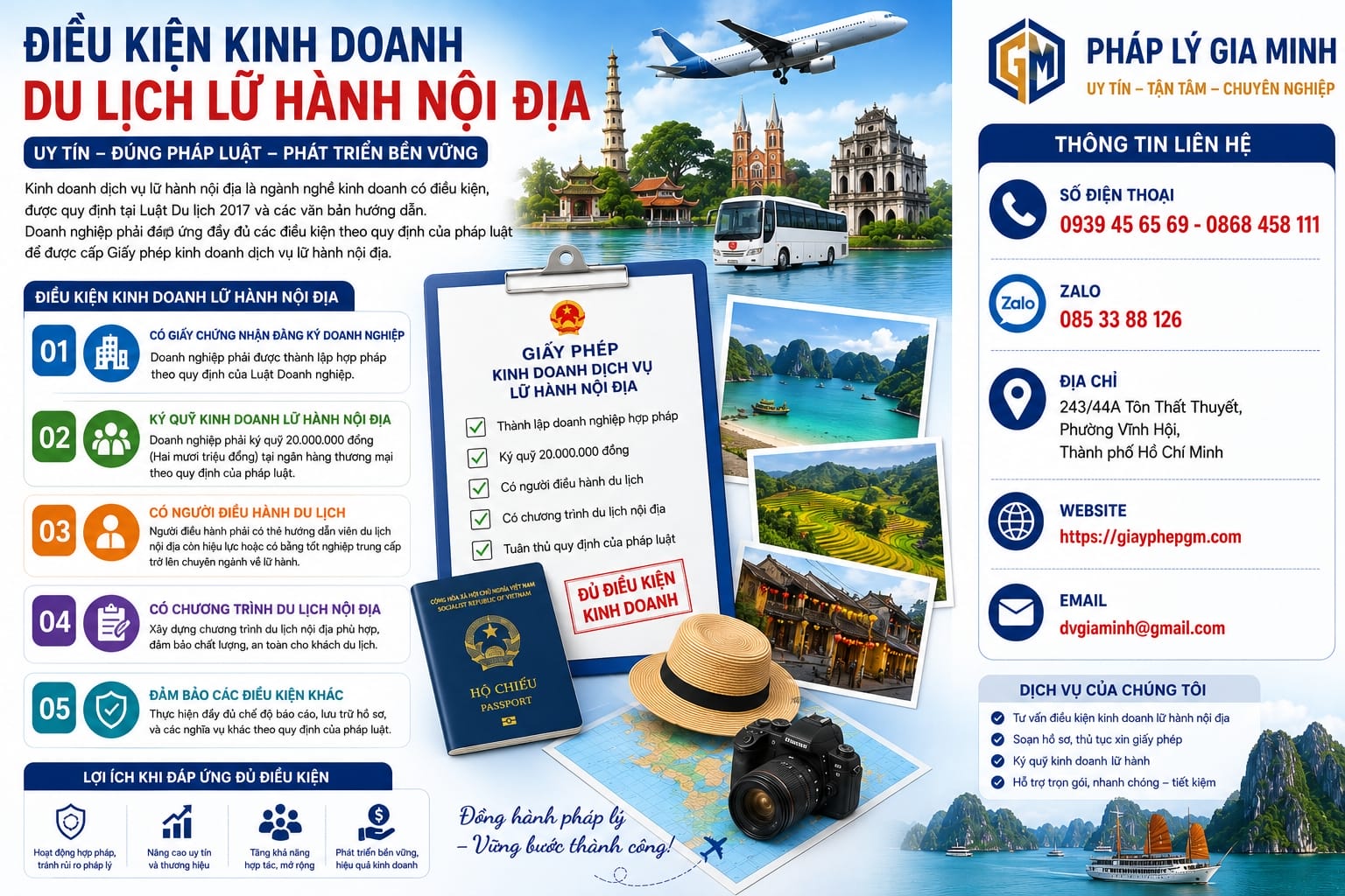 Điều kiện thành lập công ty lữ hành nội địa mới nhất năm 2026 – Hồ sơ, thủ tục và kinh nghiệm thực tế 9 Điều kiện kinh doanh du lịch lữ hành nội địa