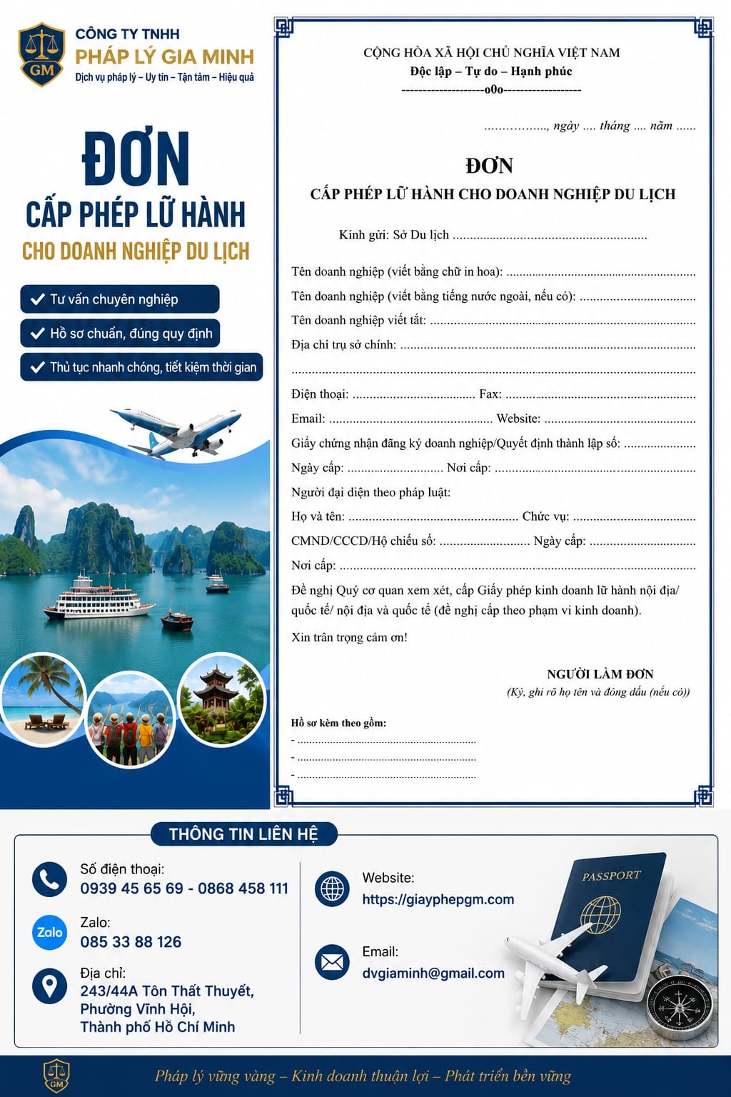 Đơn cấp phép lữ hành cho doanh nghiệp du lịch