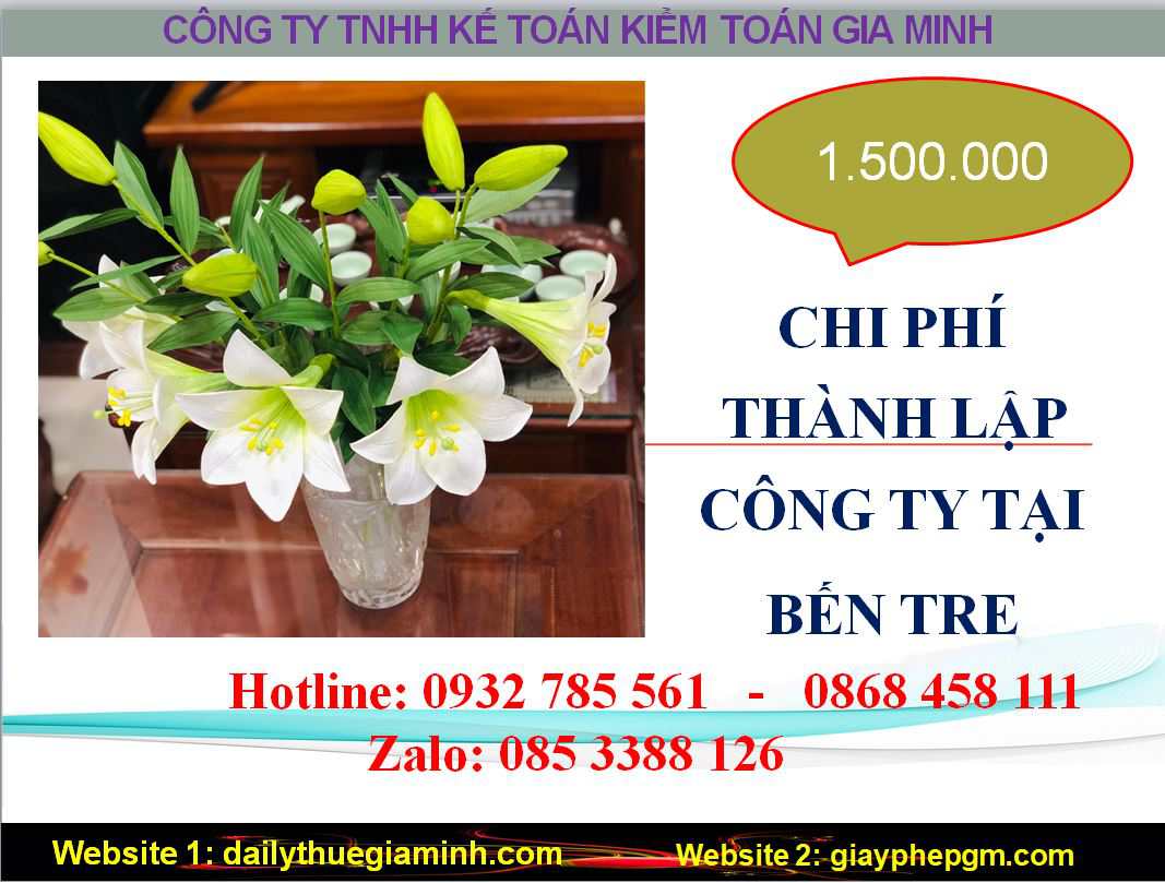 Thành lập công ty giá rẻ tại Bến Tre 5 Chi phí thành lập công ty giá rẻ tại Bến Tre