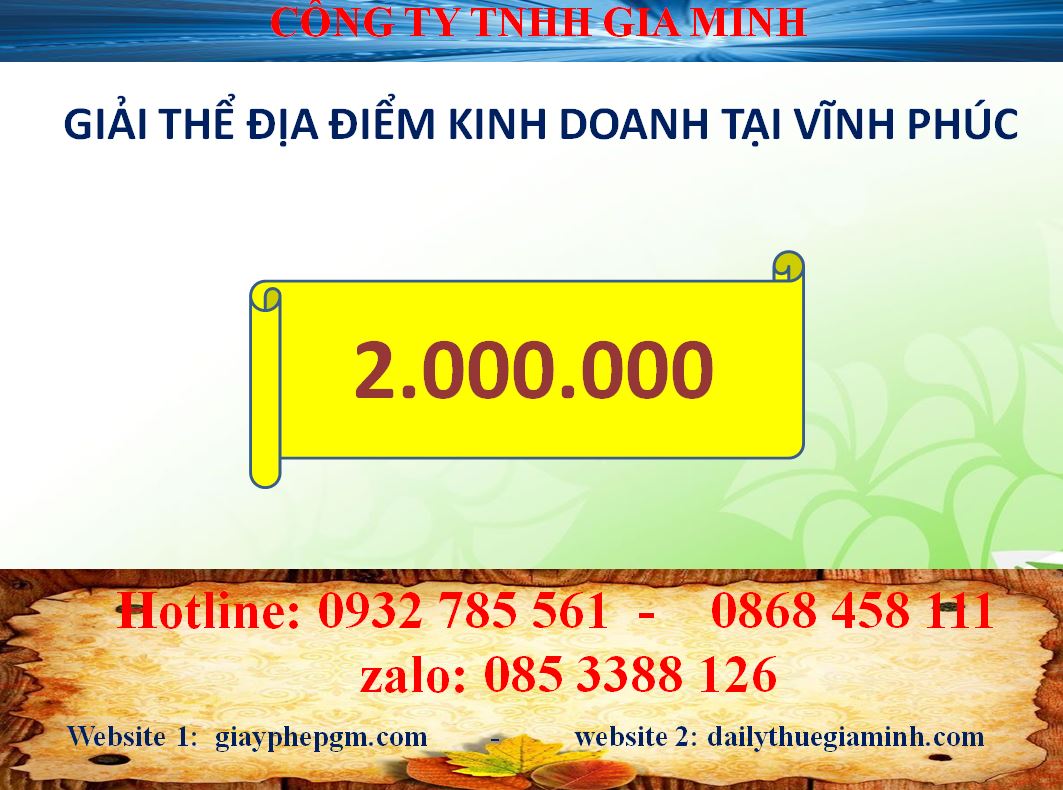 Giải thể địa điểm kinh doanh tại Vĩnh Phúc 5 Chi phí giải thể địa điểm kinh doanh tại Vĩnh Phúc