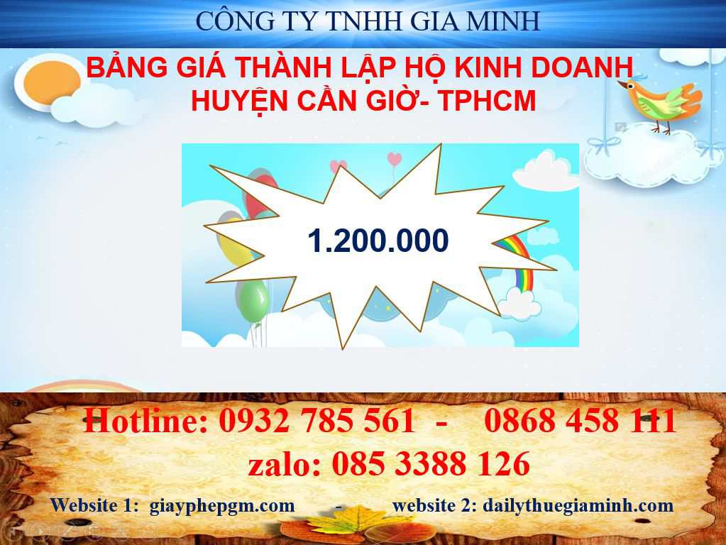 Thành lập hộ kinh doanh Huyện Cần Giờ - TPHCM 4 Bảng giá thành lập hộ kinh doanh cá thể tại Huyện Cần Giờ - TPHCM