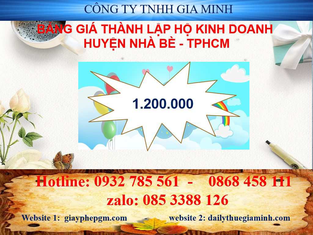 Thành lập hộ kinh doanh Huyện Nhà Bè - TPHCM 4 Bảng giá thành lập hộ kinh doanh cá thể tại Huyện Nhà Bè - TPHCM