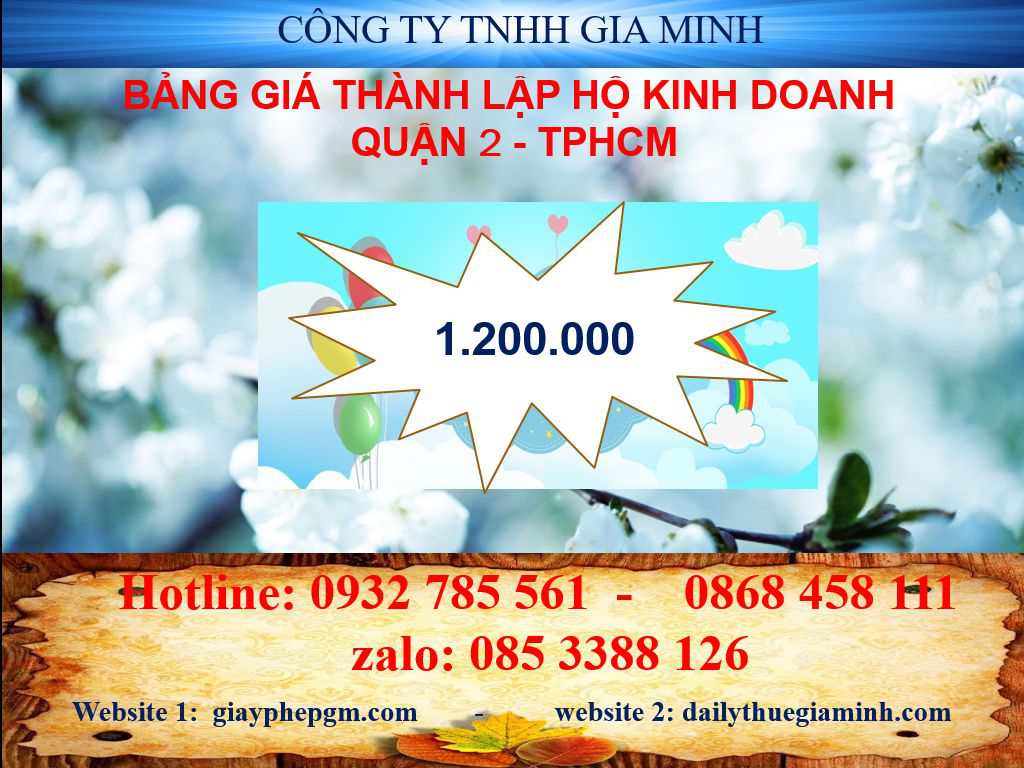 Thành lập hộ kinh doanh Quận 2 - TPHCM 4 Bảng giá thành lập hộ kinh doanh cá thể tại Quận 2 - TPHCM
