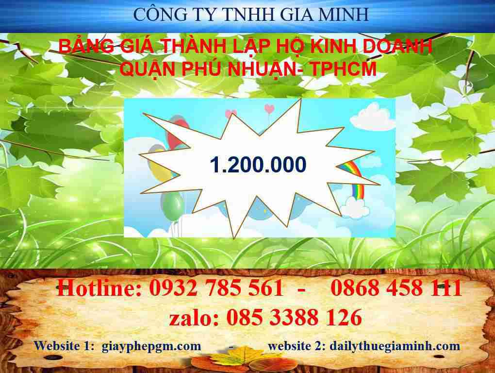 Thành lập hộ kinh doanh Quận Phú Nhuận - TPHCM 4 Bảng giá thành lập hộ kinh doanh cá thể tại Quận Phú Nhuận - TPHCM