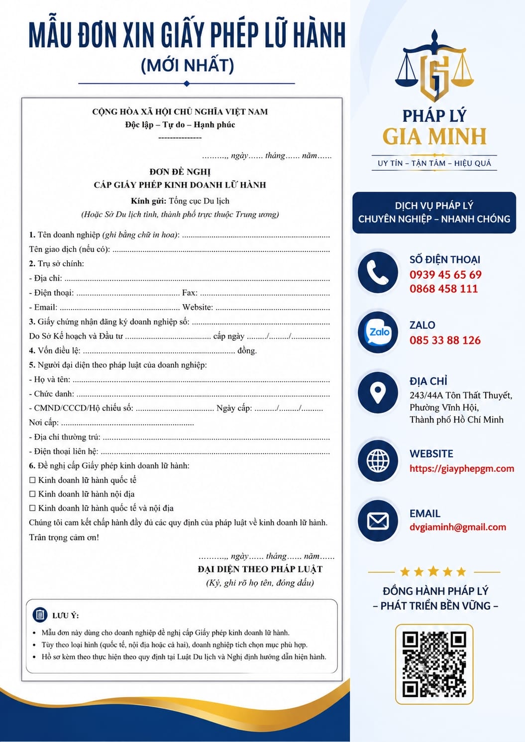 Mẫu đơn xin giấy phép lữ hành mới nhất