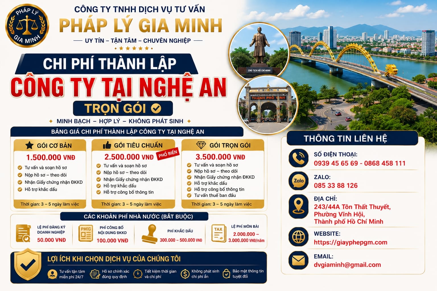 Chi phí thành lập công ty tại Nghệ An trọn gói