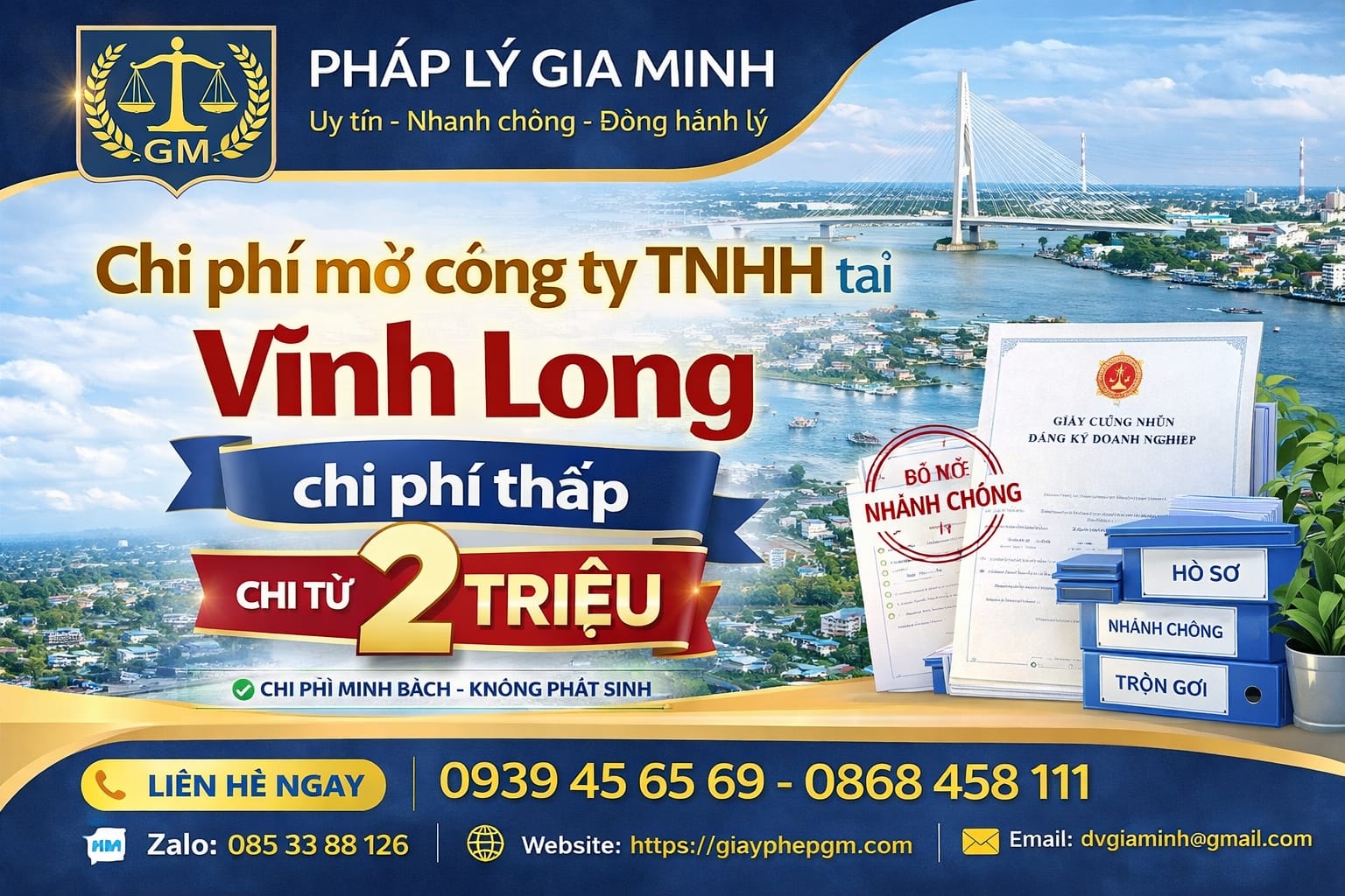 Chi phí thành lập công ty tại Vĩnh Long trọn gói mới nhất