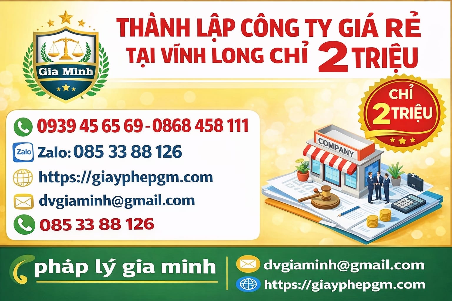 Dịch vụ thành lập công ty nhanh tại Vĩnh Long trọn gói