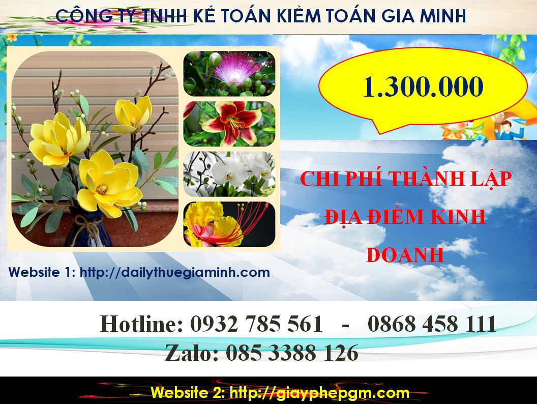 Chi phí tư vấn thành lập địa điểm kinh doanh tại Thị Xã Bến Cát