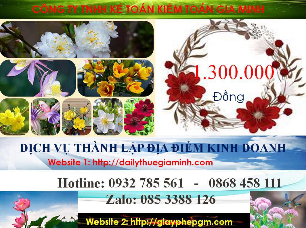 Chi phí thành lâp địa điểm kinh doanh tại Thị xã Bến Cát