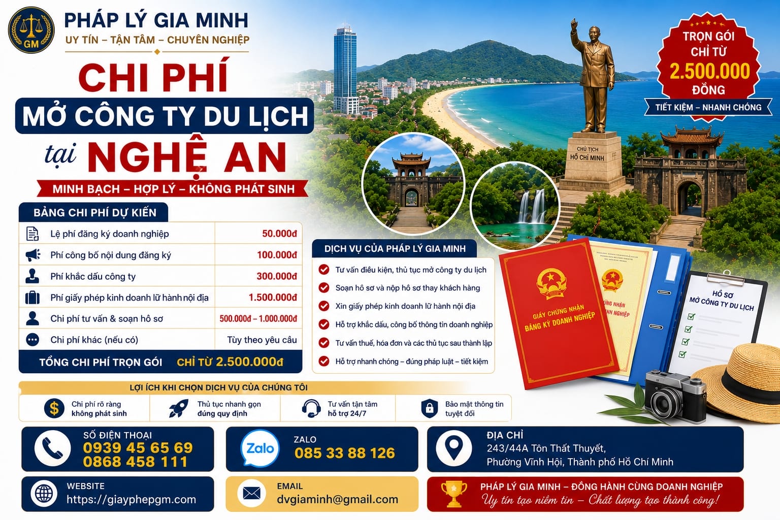 Dịch vụ thành lập công ty du lịch tại Nghệ An – Nhanh chóng, Uy tín, Trọn gói 11 Chi phí mở công ty du lịch tại Nghệ An