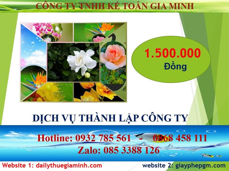 Chi phí đăng ký thành lập công ty tại Thị Xã Dĩ An
