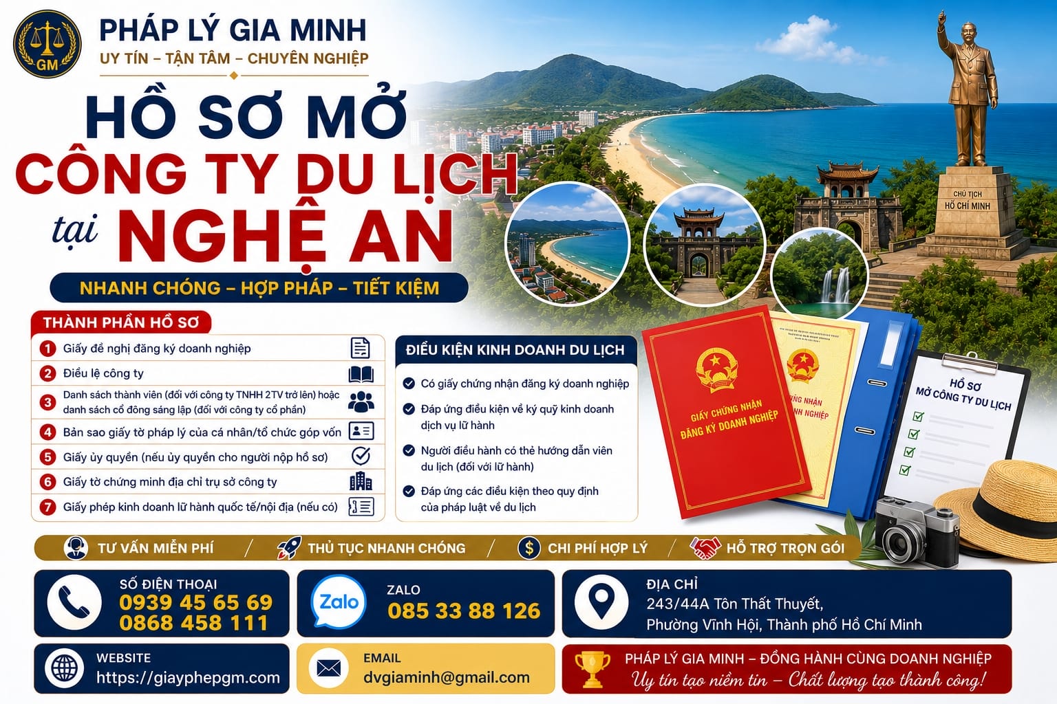 Dịch vụ thành lập công ty du lịch tại Nghệ An – Nhanh chóng, Uy tín, Trọn gói 9 Hồ sơ mở công ty du lịch tại Nghệ An