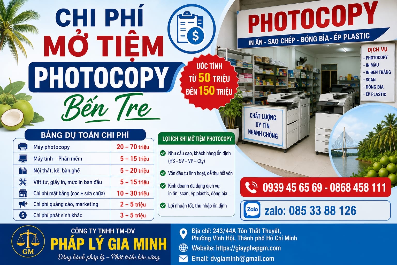 Chi phí mở tiệm photocopy Bến Tre