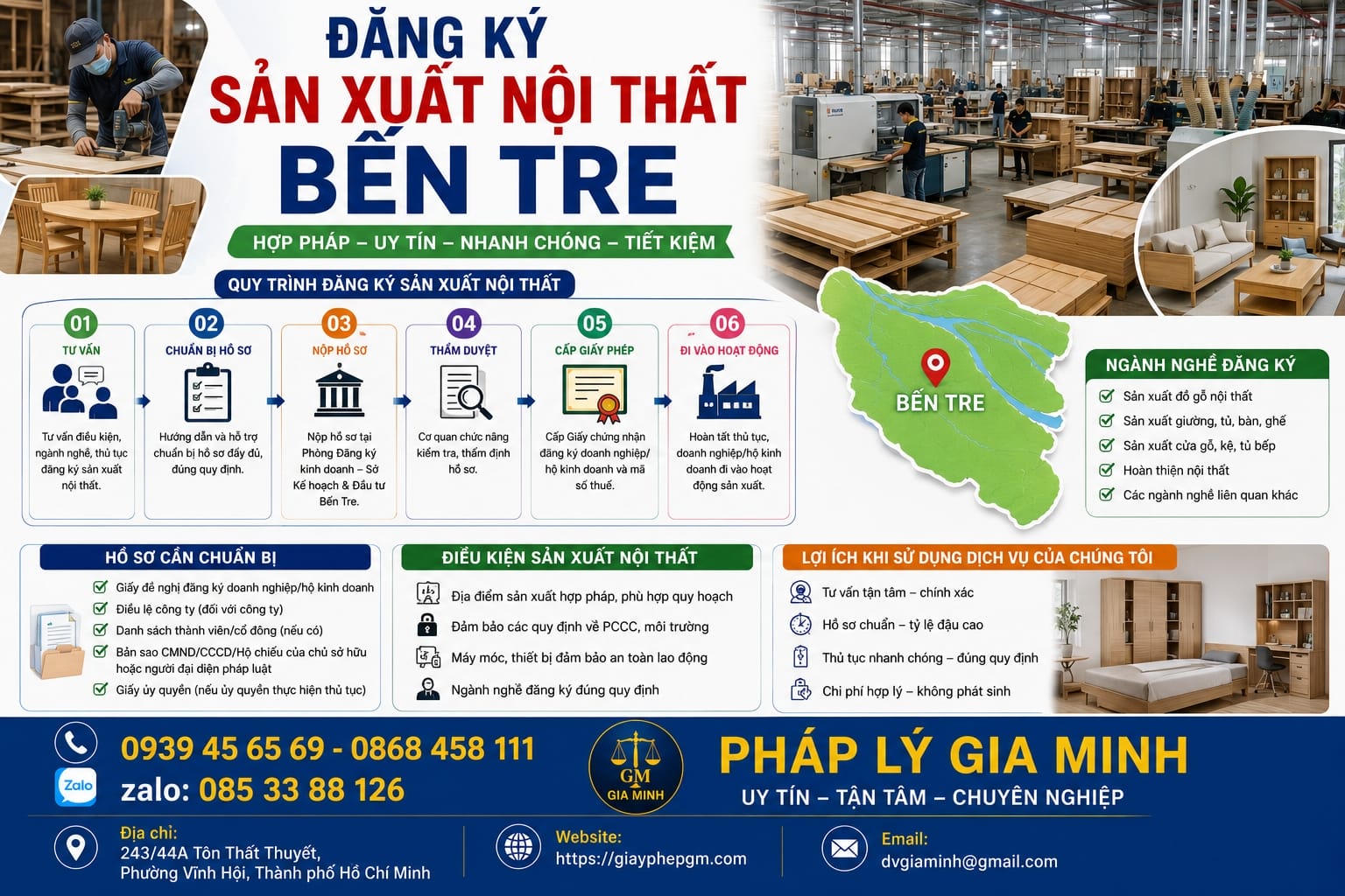 Thành lập cơ sở sản xuất nội thất tại Bến Tre – Hướng dẫn chi tiết 2025 12 Đăng ký sản xuất nội thất Bến Tre