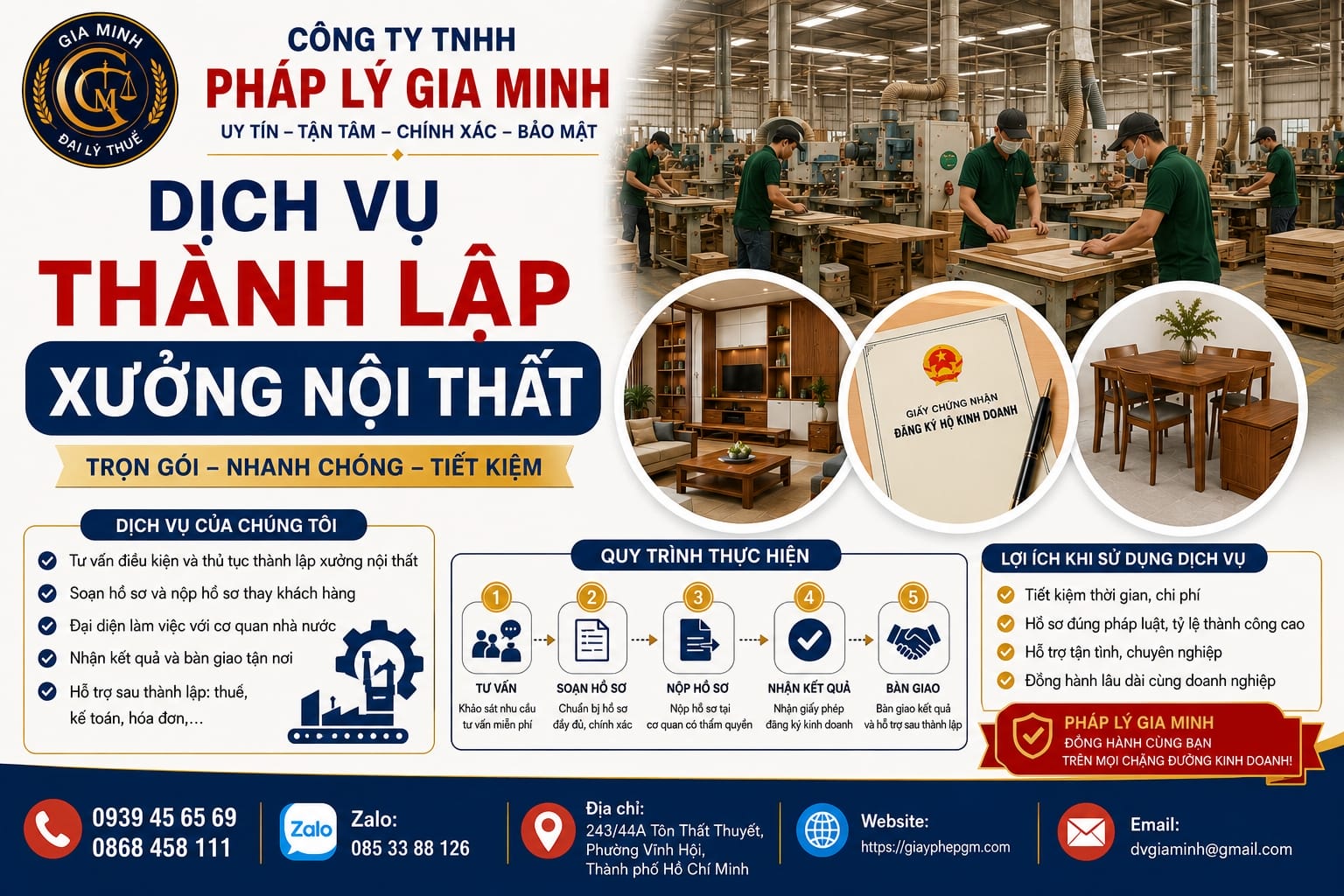 Thành lập cơ sở sản xuất nội thất tại Bến Tre – Hướng dẫn chi tiết 2025 15 Dịch vụ thành lập xưởng nội thất