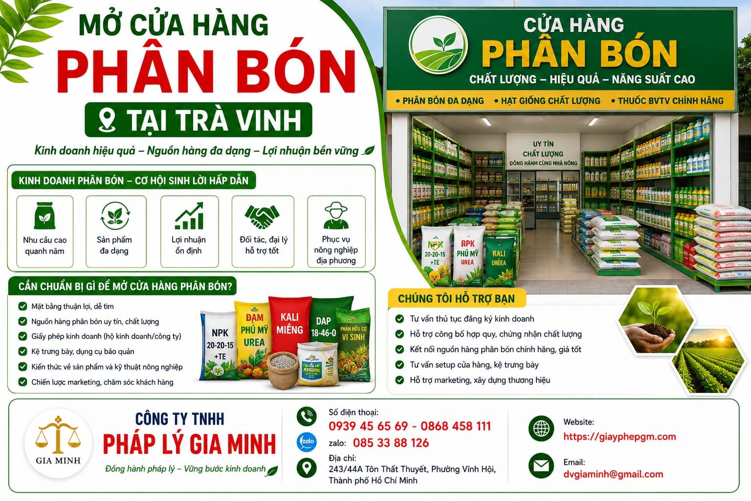 Mở cửa hàng phân bón tại Trà Vinh
