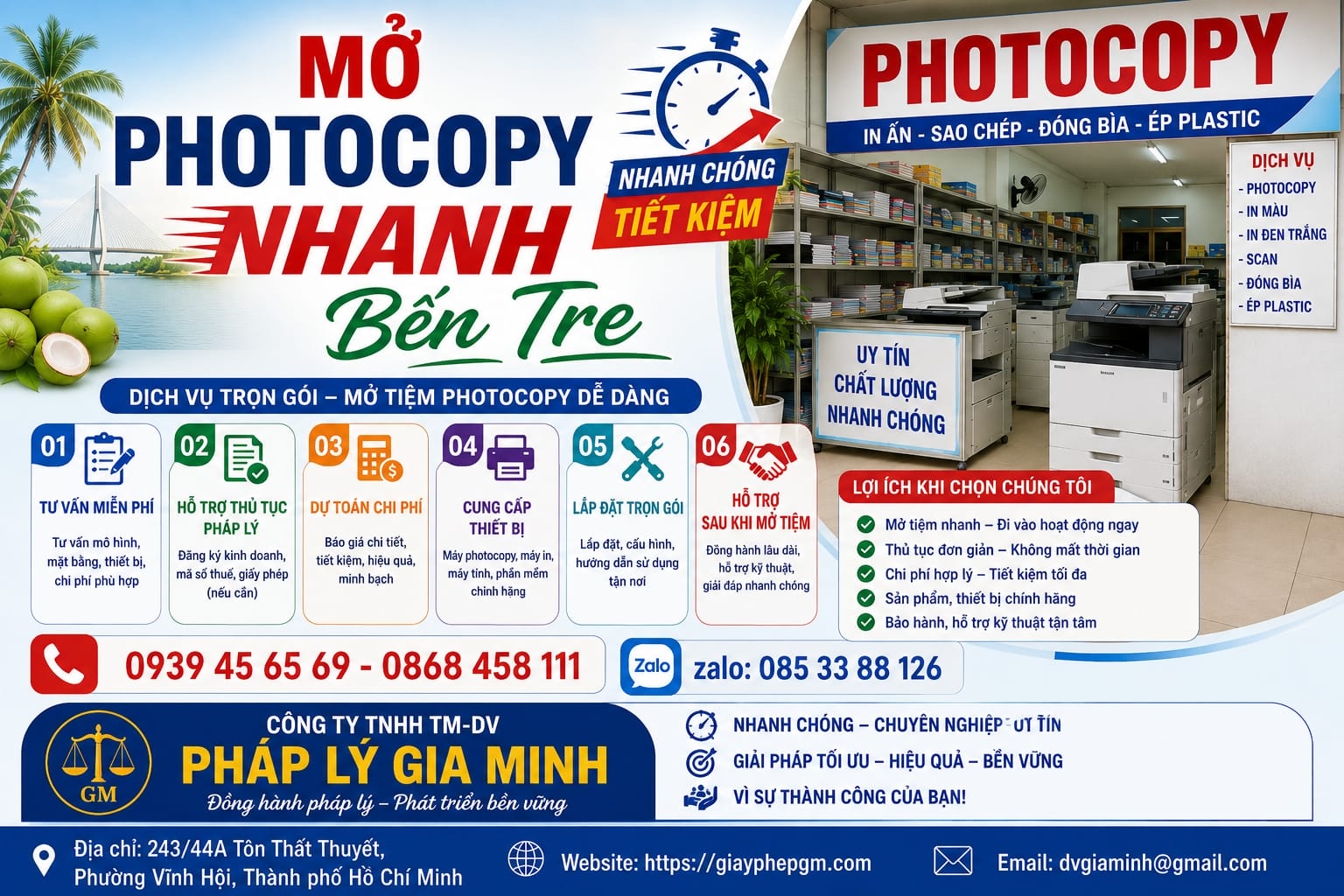 Mở photocopy nhanh Bến Tre