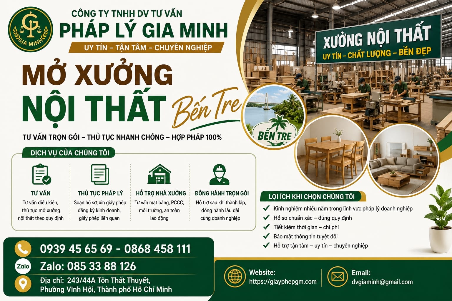 Thành lập cơ sở sản xuất nội thất tại Bến Tre – Hướng dẫn chi tiết 2025 11 Mở xưởng nội thất Bến Tre