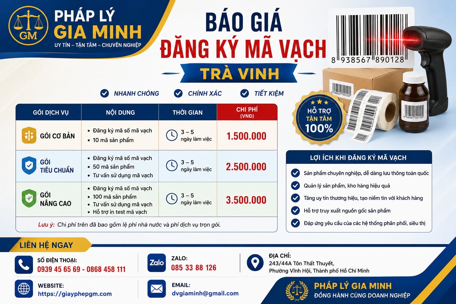 Báo giá đăng ký mã vạch Trà Vinh