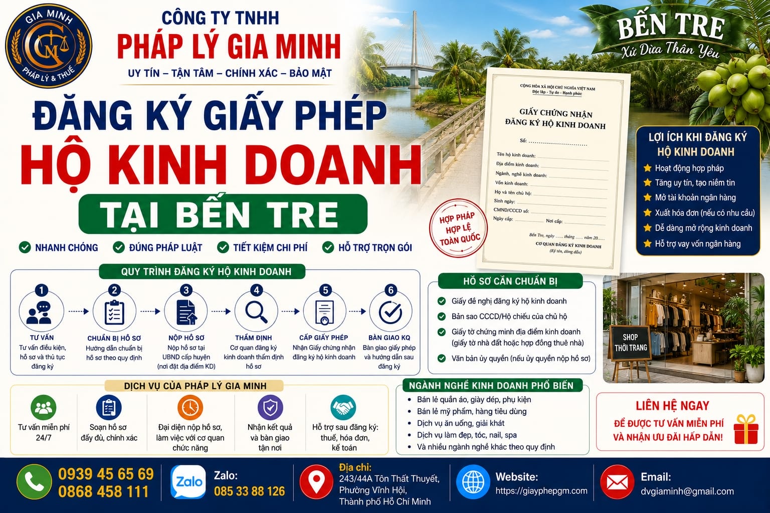 Dịch vụ đăng ký kinh doanh Bến Tre 6 Đăng ký giấy phép hộ kinh doanh Bến Tre
