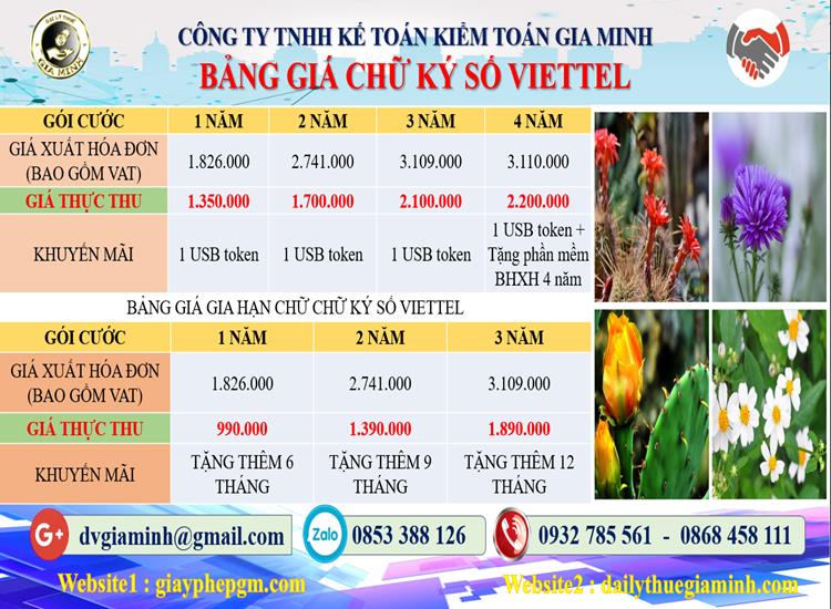 Bảng giá chữ ký số Viettel tại Huyện Cần Giờ 5 Chi phí mua chữ ký số Viettel tại Huyện Cần Giờ