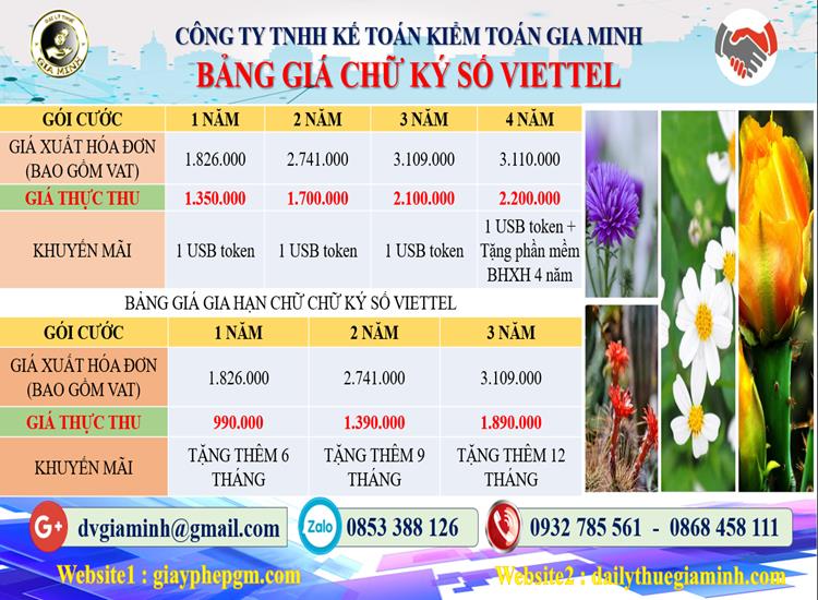 Bảng giá chữ ký số Viettel tại Lai Châu 5 Chi phí mua chữ ký số Viettel tại Lai Châu