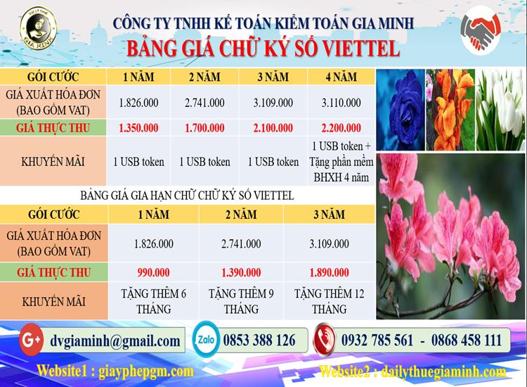 Bảng giá chữ ký số Viettel tại Quảng Nam 5 Chi phí mua chữ ký số Viettel tại Quảng Nam
