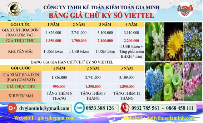  Chi phí mua chữ ký số Viettel tại Hà Tĩnh