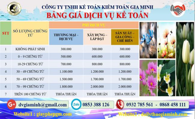 Dịch vụ kế toán tại Huyện Thạch Thất tỉnh Hà Nội 5 Chi phí dịch vụ kế toán tại Huyện Thạch Thất