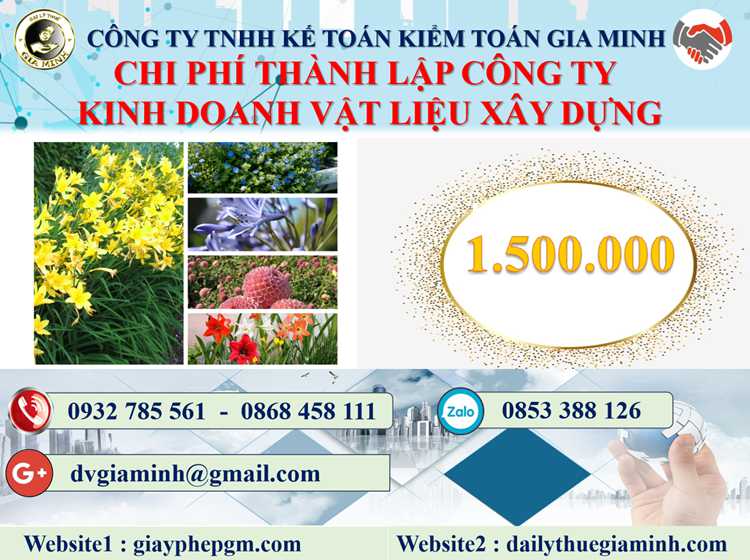 Chi phí thành lập công ty kinh doanh vật liệu xây dựng tại Huyện Bình Chánh