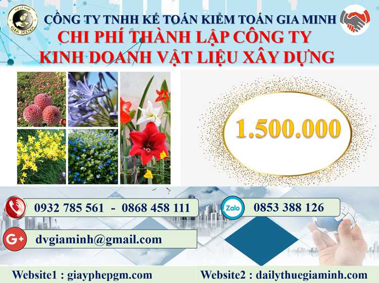 thành lập công ty kinh doanh vật liệu xây dựng tại Quận Bình Tân 5 Chi phí TLCT kinh doanh vật liệu xây dựng tại Quận Bình Tân