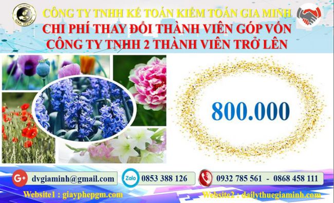 Thay đổi thành viên góp vốn công ty TNHH 2 thành viên Quận Bắc Từ Liêm 5 Bảng giá thay đổi thành viên góp vốn công ty TNHH 2 thành viên trở lên