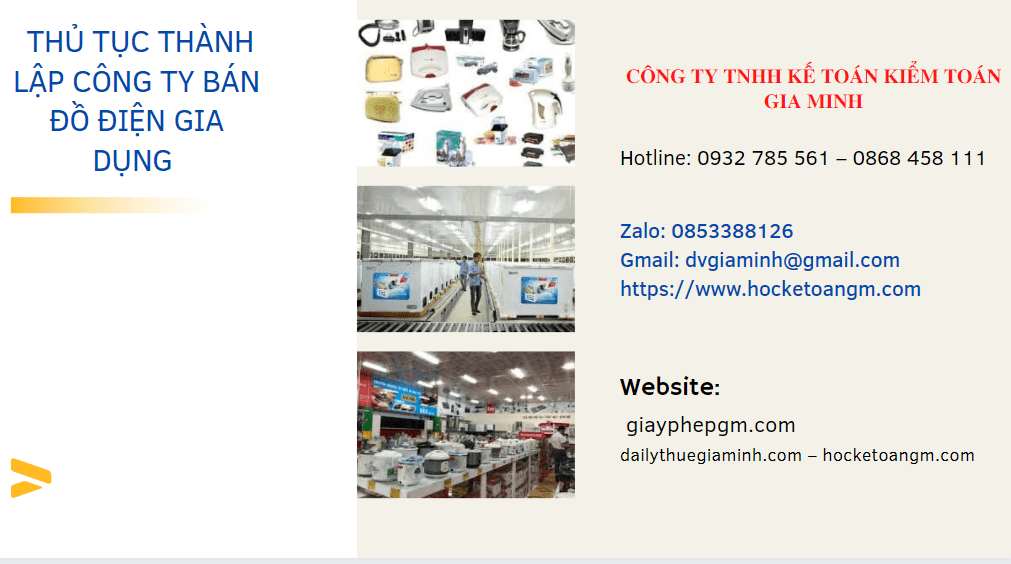 Đăng ký thành lập công ty đồ điện gia dụng