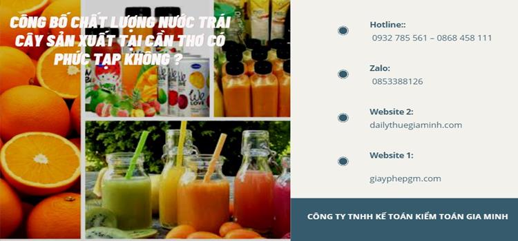 Thủ tục công bố chất lượng nước trái cây sản xuất tại Cần Thơ